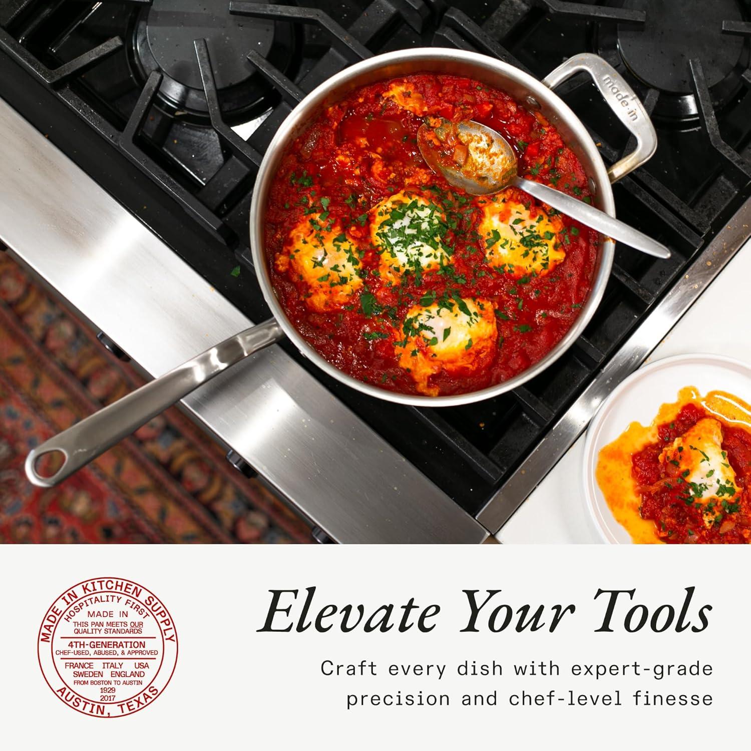 image:imageMade In Cookware 35 Quart Stainless Steel Saute Pan 5 Ply Stainless Clad Professional Cookware Induction Compatible Crafted in Italy
