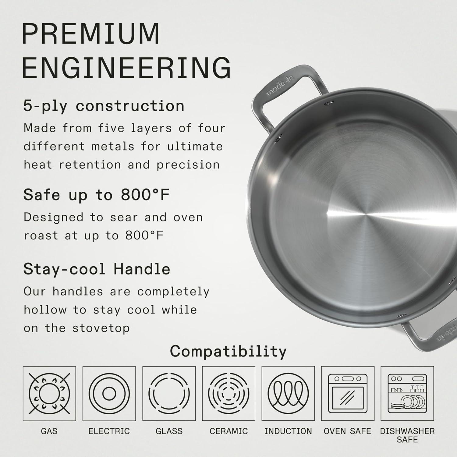image:imageMade In Cookware 8 Quart Stainless Steel Stock Pot With Lid 5 Ply Stainless Clad Professional Cookware Crafted in Italy Induction Compatible12 Quart Stock Pot with Lid