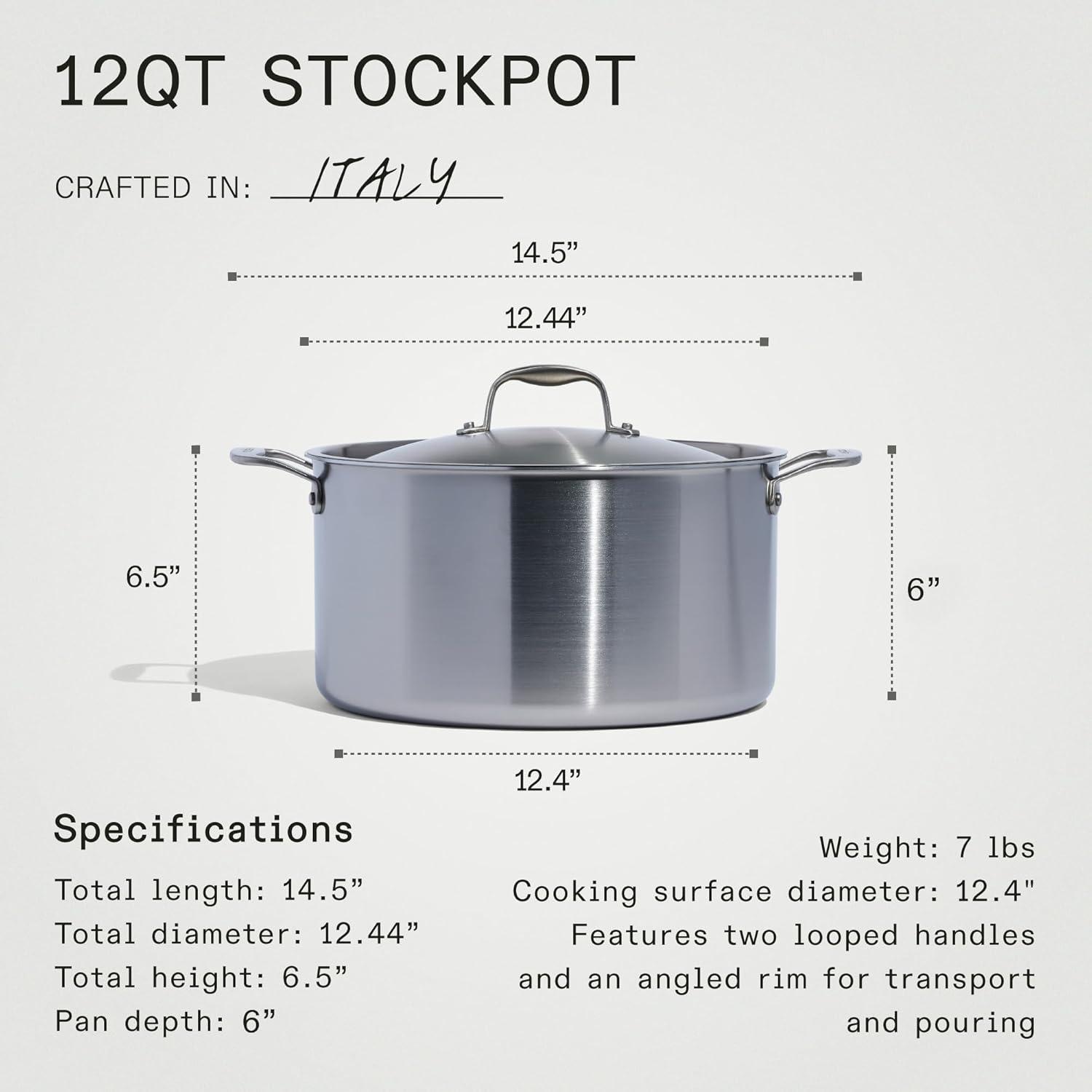 image:imageMade In Cookware 8 Quart Stainless Steel Stock Pot With Lid 5 Ply Stainless Clad Professional Cookware Crafted in Italy Induction Compatible12 Quart Stock Pot with Lid