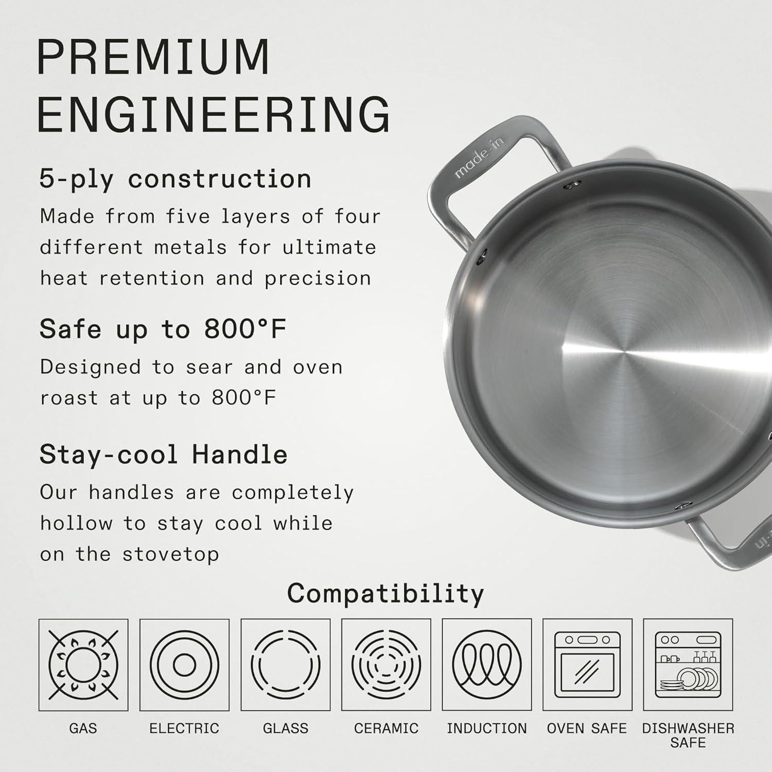 image:imageMade In Cookware 8 Quart Stainless Steel Stock Pot With Lid 5 Ply Stainless Clad Professional Cookware Crafted in Italy Induction Compatible6 Quart Stock Pot with Lid