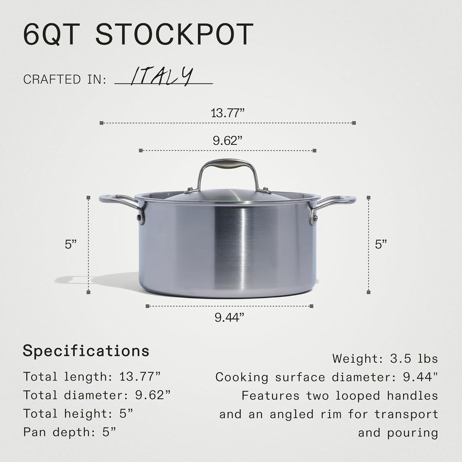 image:imageMade In Cookware 8 Quart Stainless Steel Stock Pot With Lid 5 Ply Stainless Clad Professional Cookware Crafted in Italy Induction Compatible6 Quart Stock Pot with Lid