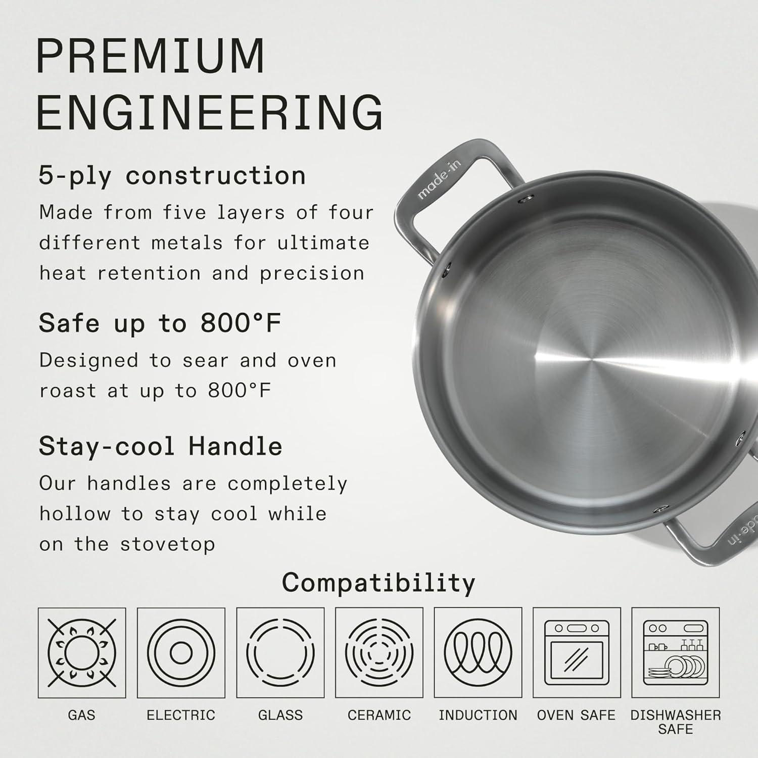 image:imageMade In Cookware 8 Quart Stainless Steel Stock Pot With Lid 5 Ply Stainless Clad Professional Cookware Crafted in Italy Induction Compatible8 Quart Stock Pot with Lid
