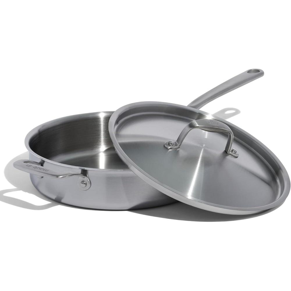 image:imageMade In Cookware 35 Quart Stainless Steel Saute Pan 5 Ply Stainless Clad Professional Cookware Induction Compatible Crafted in Italy