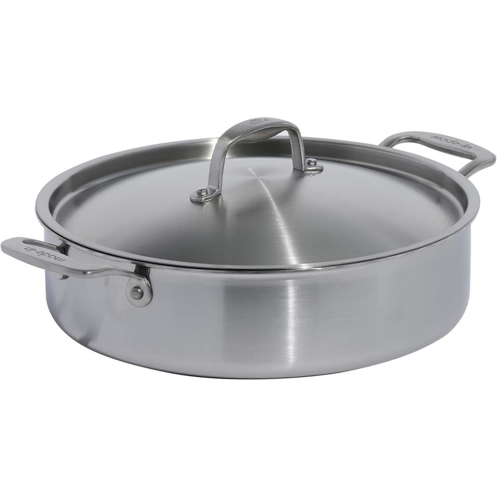 image:imageMade In Cookware 6 Quart Stainless Steel Rondeau Pot wLid 5 Ply Stainless Clad Professional Cookware Crafted in Italy Induction Compatible6 Quarts