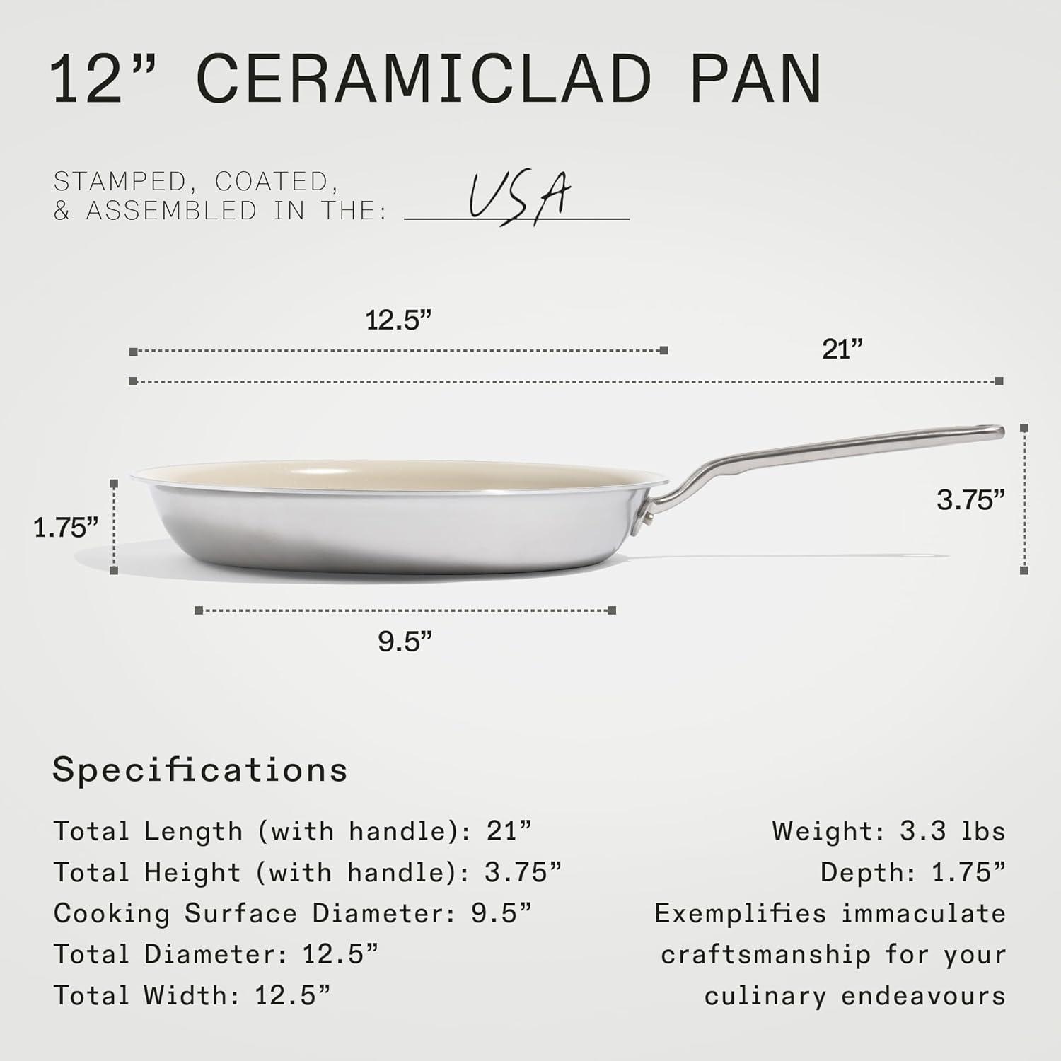 image:imageMade In Cookware 12 Ceramic Non Stick Frying Pan Stainless Handle 5Ply Stainless Clad with StayCool Handle Professional CookwareStainless Handle