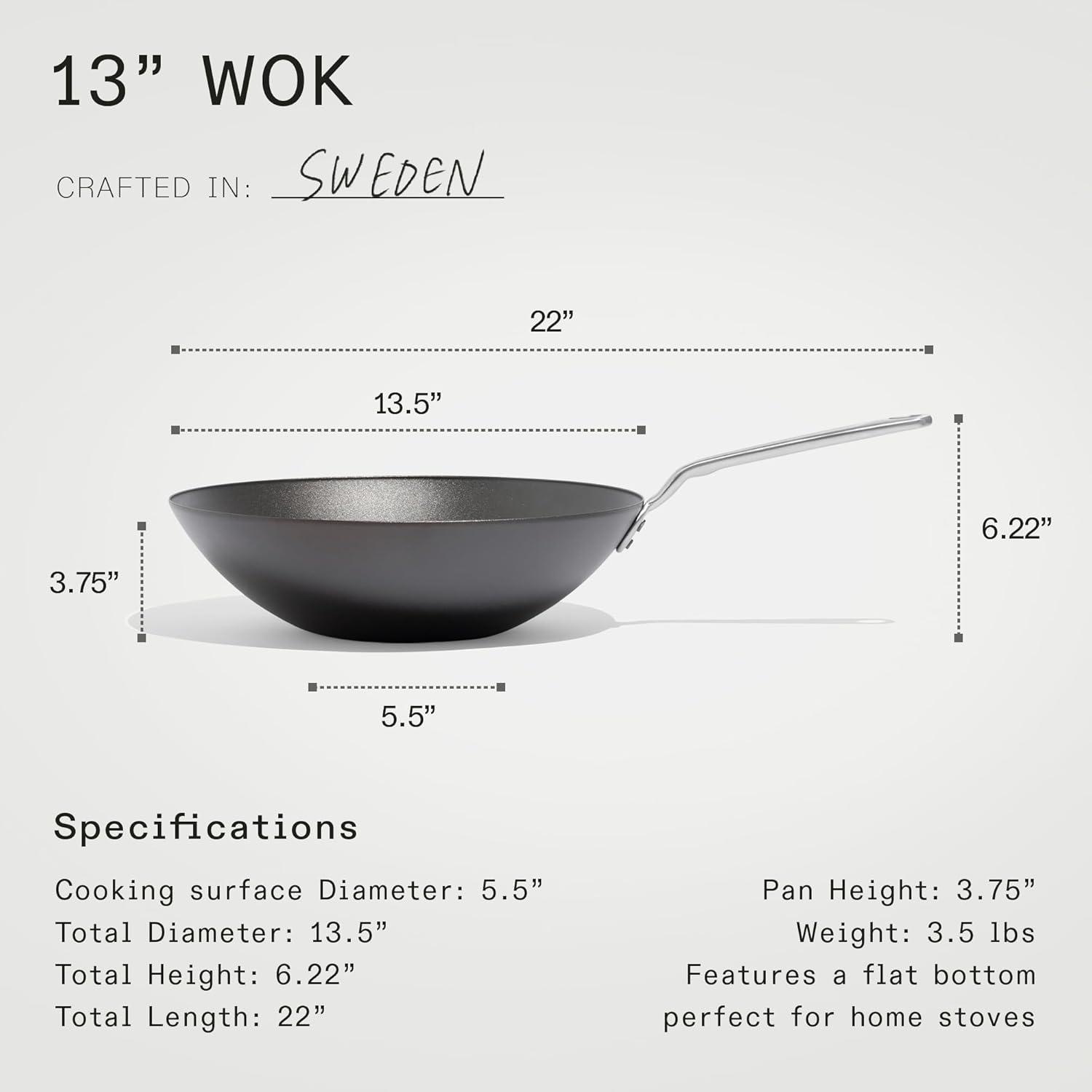 image:imageMade In Cookware 13 Seasoned Carbon Steel Wok Like Cast Iron but Better Professional Cookware Crafted in Sweden Induction Compatible13 Seasoned Carbon Steel