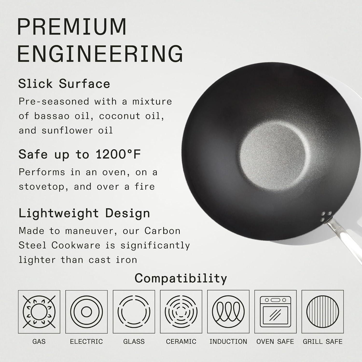 image:imageMade In Cookware 13 Seasoned Carbon Steel Wok Like Cast Iron but Better Professional Cookware Crafted in Sweden Induction Compatible13 Seasoned Carbon Steel