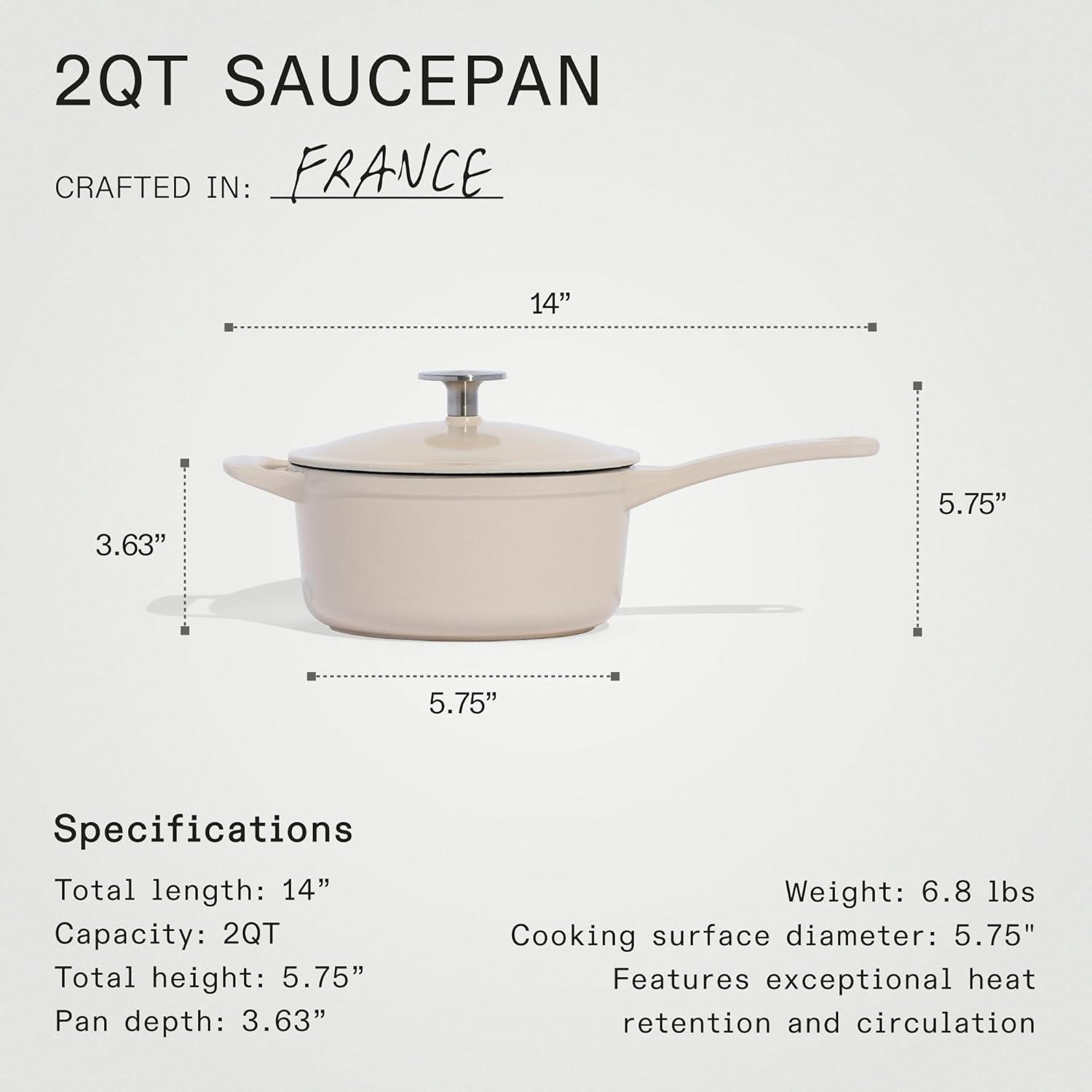 image:imageMade In Cookware 2 Quart Enameled Cast Iron Saucepan with Lid Harbour Blue HandEnameled Cast Iron Professional Cookware Crafted in France Induction CompatibleAntique White