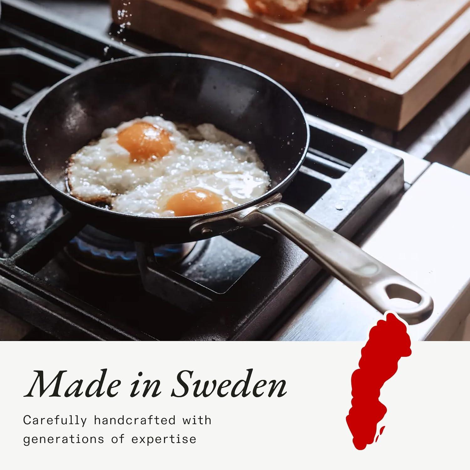 image:imageMade In Cookware 3 Piece Includes 81012 Seasoned Blue Carbon Steel Frying Pan Like Cast Iron but Better Professional Cookware Crafted in Sweden Induction Compatible8 Seasoned Carbon Steel Pan