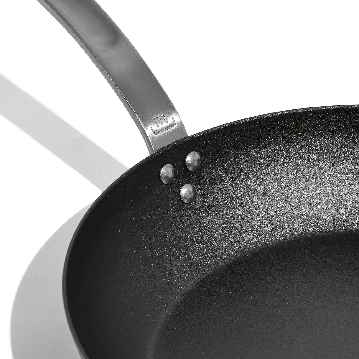image:imageMade In Cookware 3 Piece Includes 81012 Seasoned Blue Carbon Steel Frying Pan Like Cast Iron but Better Professional Cookware Crafted in Sweden Induction Compatible12 Seasoned Carbon Steel Pan
