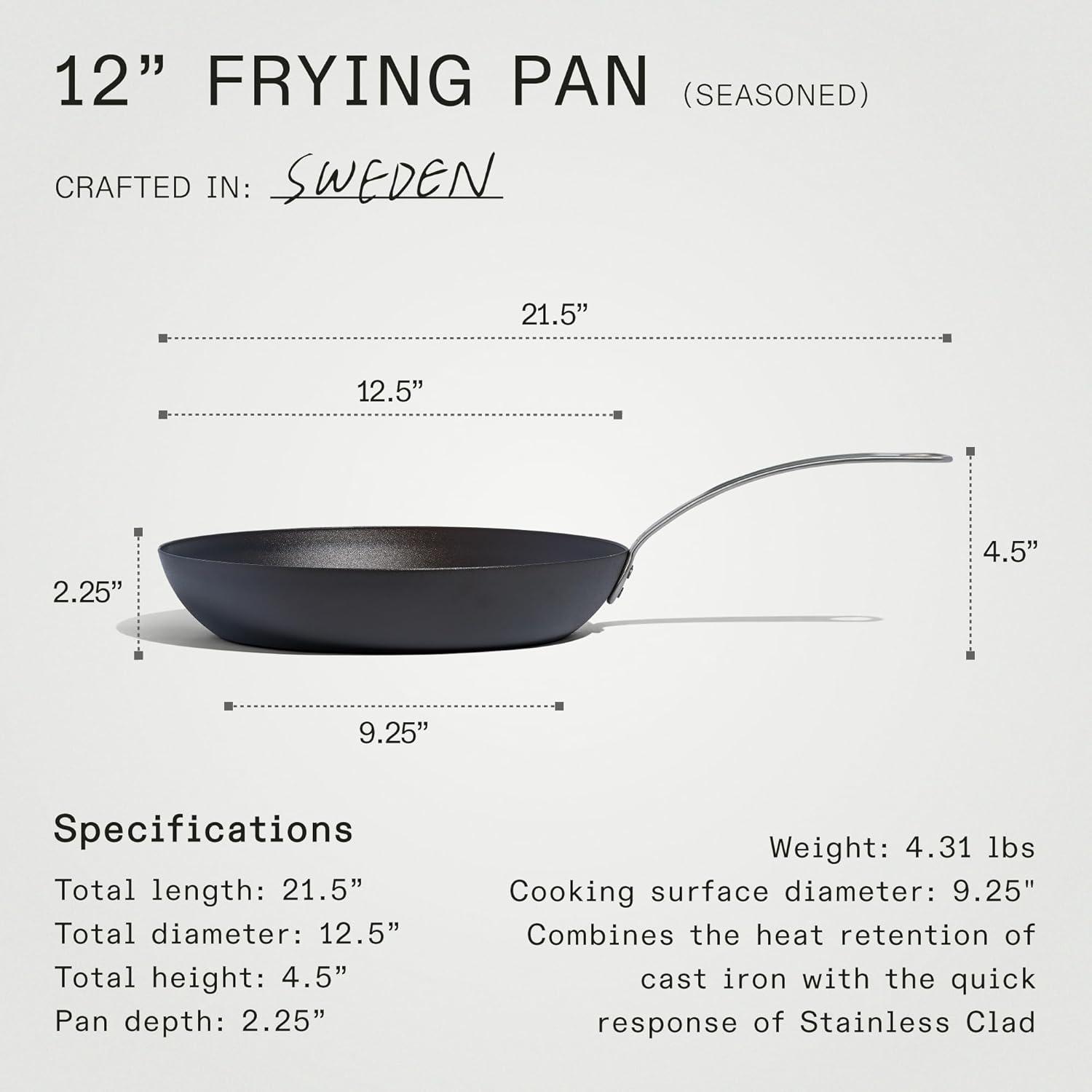 image:imageMade In Cookware 3 Piece Includes 81012 Seasoned Blue Carbon Steel Frying Pan Like Cast Iron but Better Professional Cookware Crafted in Sweden Induction Compatible12 Seasoned Carbon Steel Pan