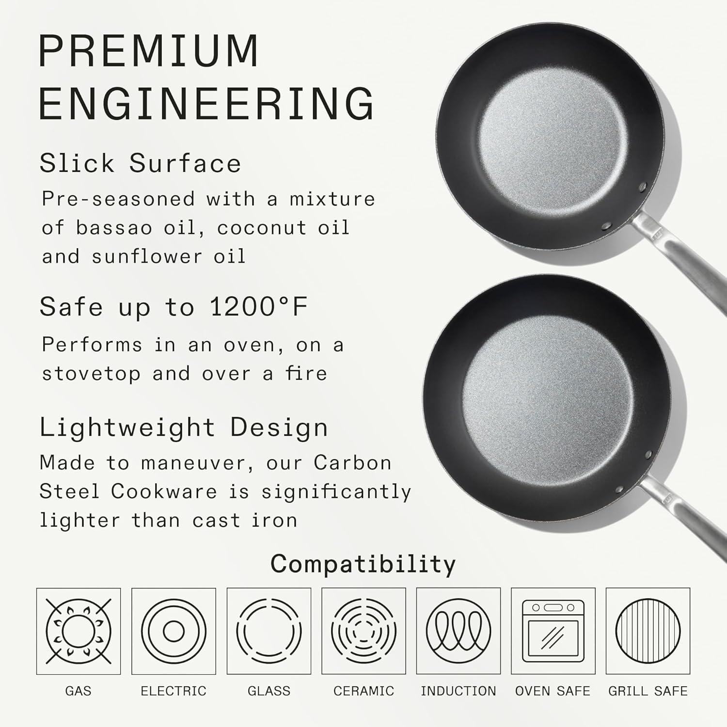 image:imageMade In Cookware 3 Piece Includes 81012 Seasoned Blue Carbon Steel Frying Pan Like Cast Iron but Better Professional Cookware Crafted in Sweden Induction Compatible2 Piece Set 10 12 Carbon Steel Pan