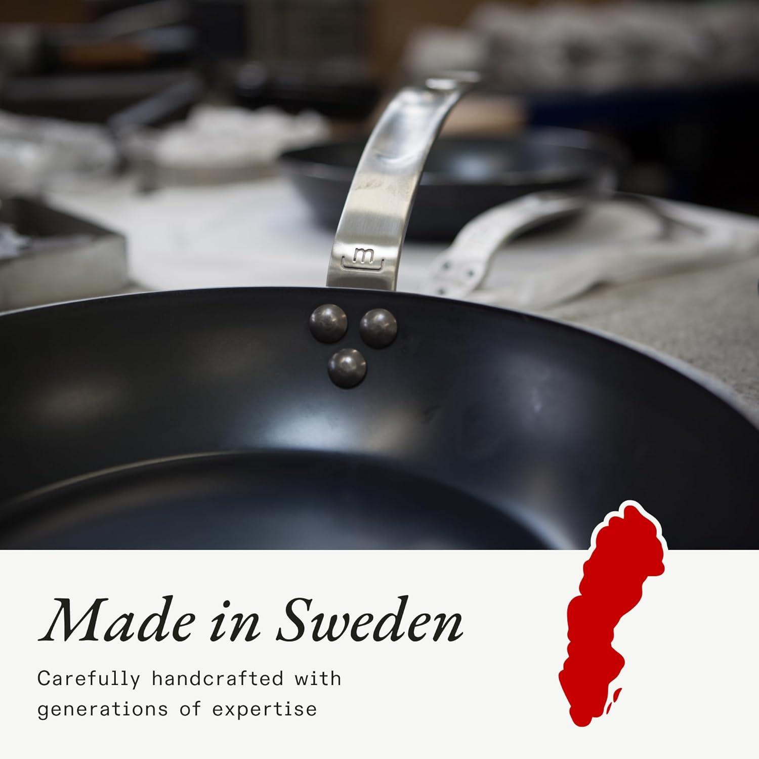 image:imageMade In Cookware 3 Piece Includes 81012 Seasoned Blue Carbon Steel Frying Pan Like Cast Iron but Better Professional Cookware Crafted in Sweden Induction Compatible12 Seasoned Carbon Steel Pan