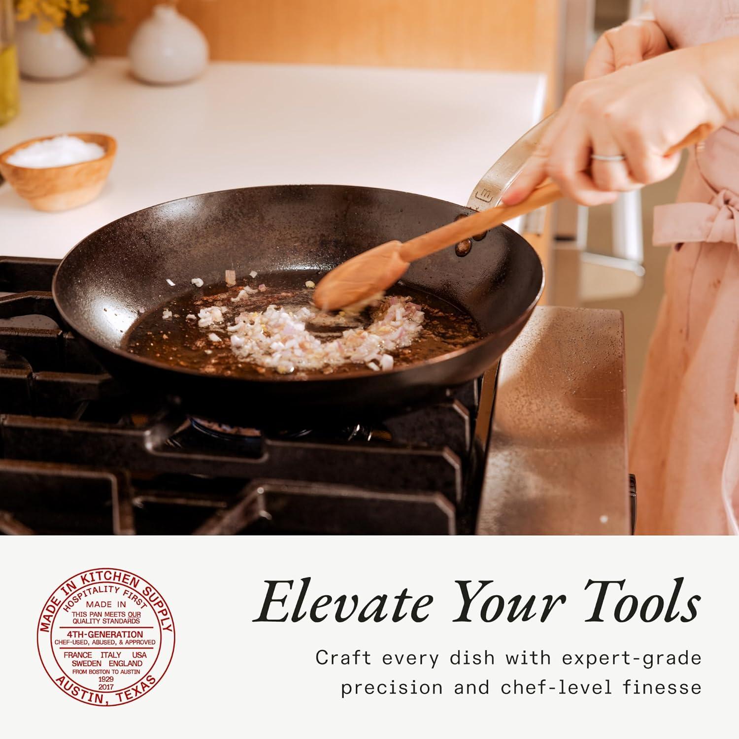 image:imageMade In Cookware 3 Piece Includes 81012 Seasoned Blue Carbon Steel Frying Pan Like Cast Iron but Better Professional Cookware Crafted in Sweden Induction Compatible12 Seasoned Carbon Steel Pan
