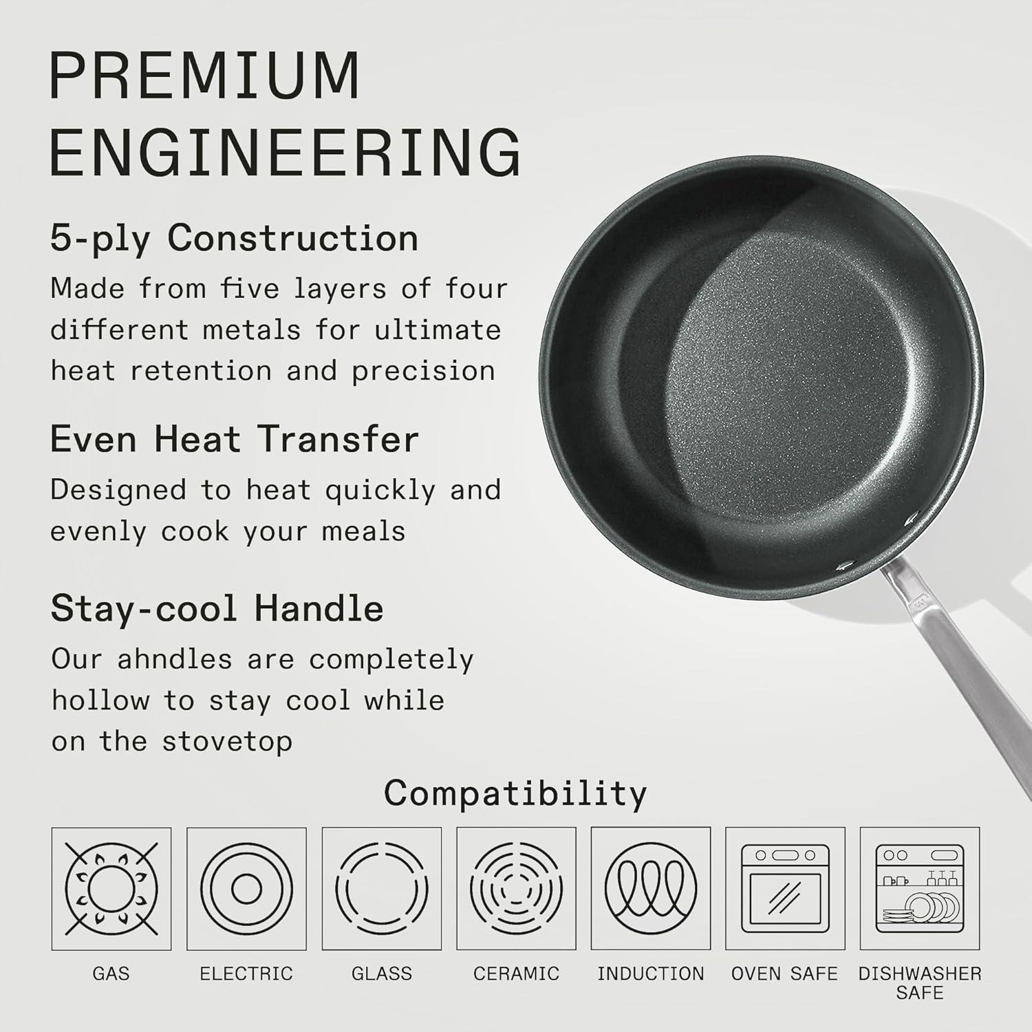 image:imageMade In Cookware 3 QT ProCoat Non Stick Saucier with Lid 5 Ply Stainless Clad Professional Cookware Crafted in Italy Induction Compatible Graphite