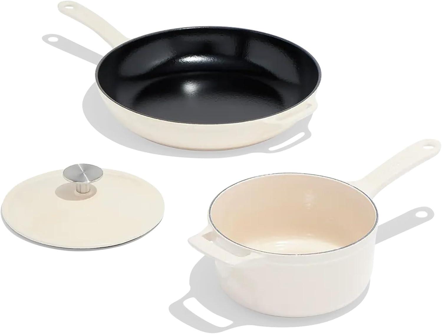 image:imageMade In Cookware 5 Pc Enameled Cast Iron Set Blue Includes Dutch Oven wLid Skillet and Saucepan wLid Exceptional Heat Retention and Durability Professional Cookware Crafted In FranceLinen