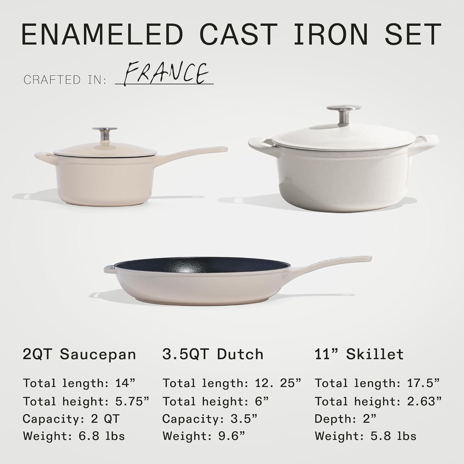 image:imageMade In Cookware 5 Pc Enameled Cast Iron Set Blue Includes Dutch Oven wLid Skillet and Saucepan wLid Exceptional Heat Retention and Durability Professional Cookware Crafted In FranceLinen
