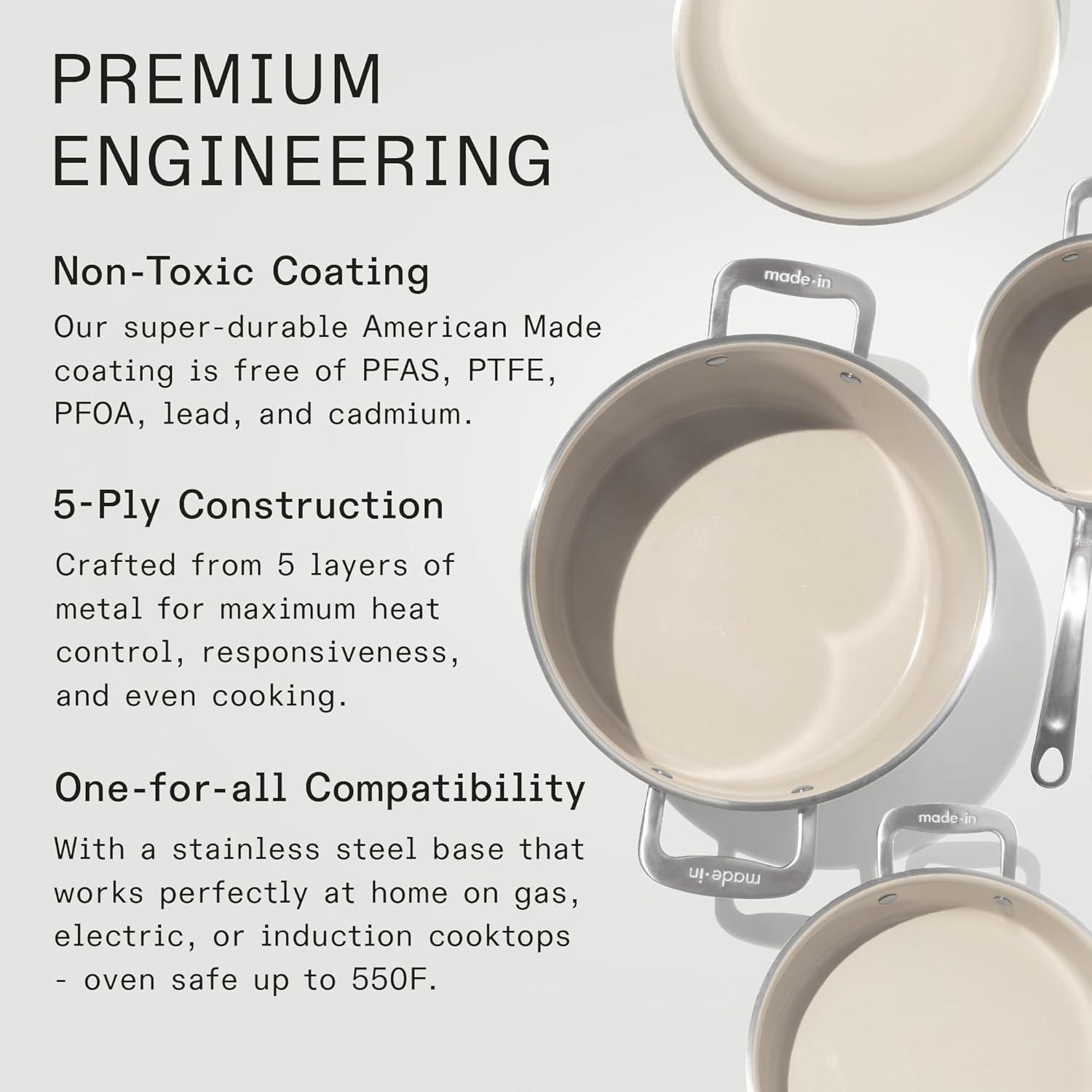 image:imageMade In Cookware 7Piece Ceramic Non Stick Pot and Pan Set Stainless Handle 5Ply Stainless Clad Professional Cookware Crafted in Italy Induction Compatible