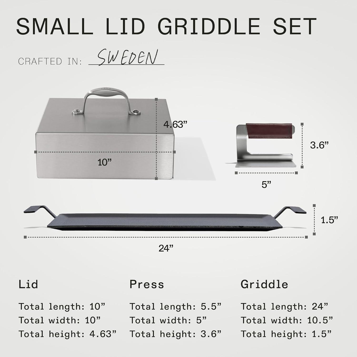 image:imageMade In Cookware Carbon Steel Griddle and Grill Press Set with Half Lid Like Cast Iron but Better Professional Cookware Crafted in Sweden Induction CompatibleGriddle Grill Press w Half Lid