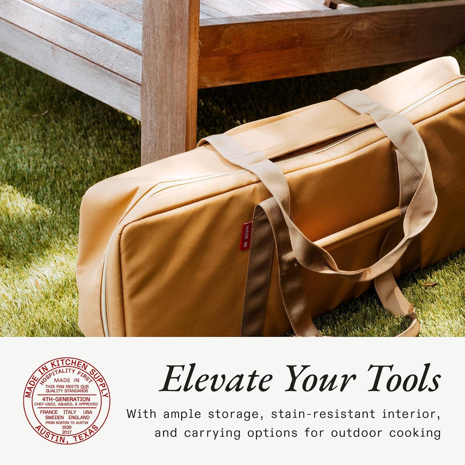 image:imageMade In Cookware Griddle Utility Bag Fits 2Burner Carbon Steel Griddle Removable StainProof Interior Luggage Grade Nylon Camel Exterior and Olive Interior
