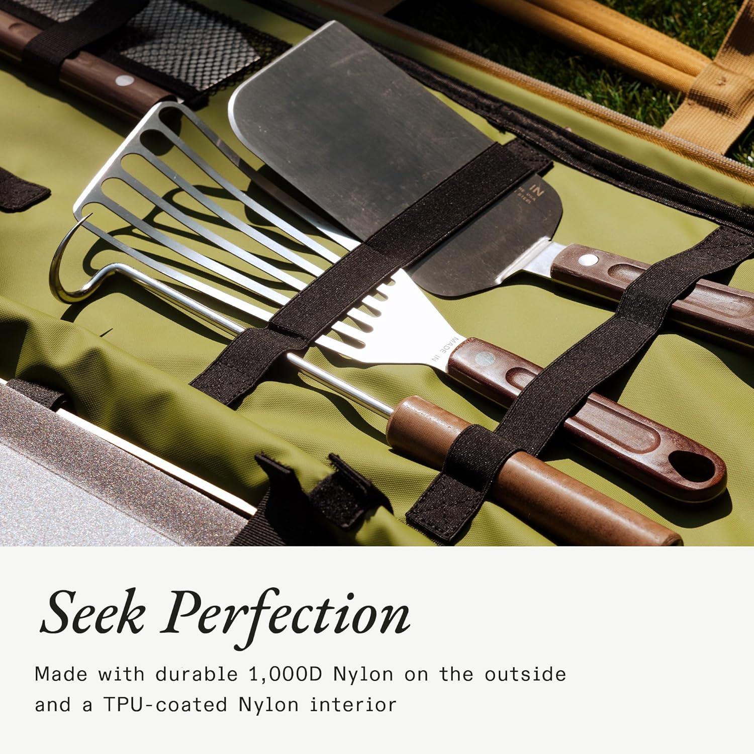 image:imageMade In Cookware Griddle Utility Bag Fits 2Burner Carbon Steel Griddle Removable StainProof Interior Luggage Grade Nylon Camel Exterior and Olive Interior