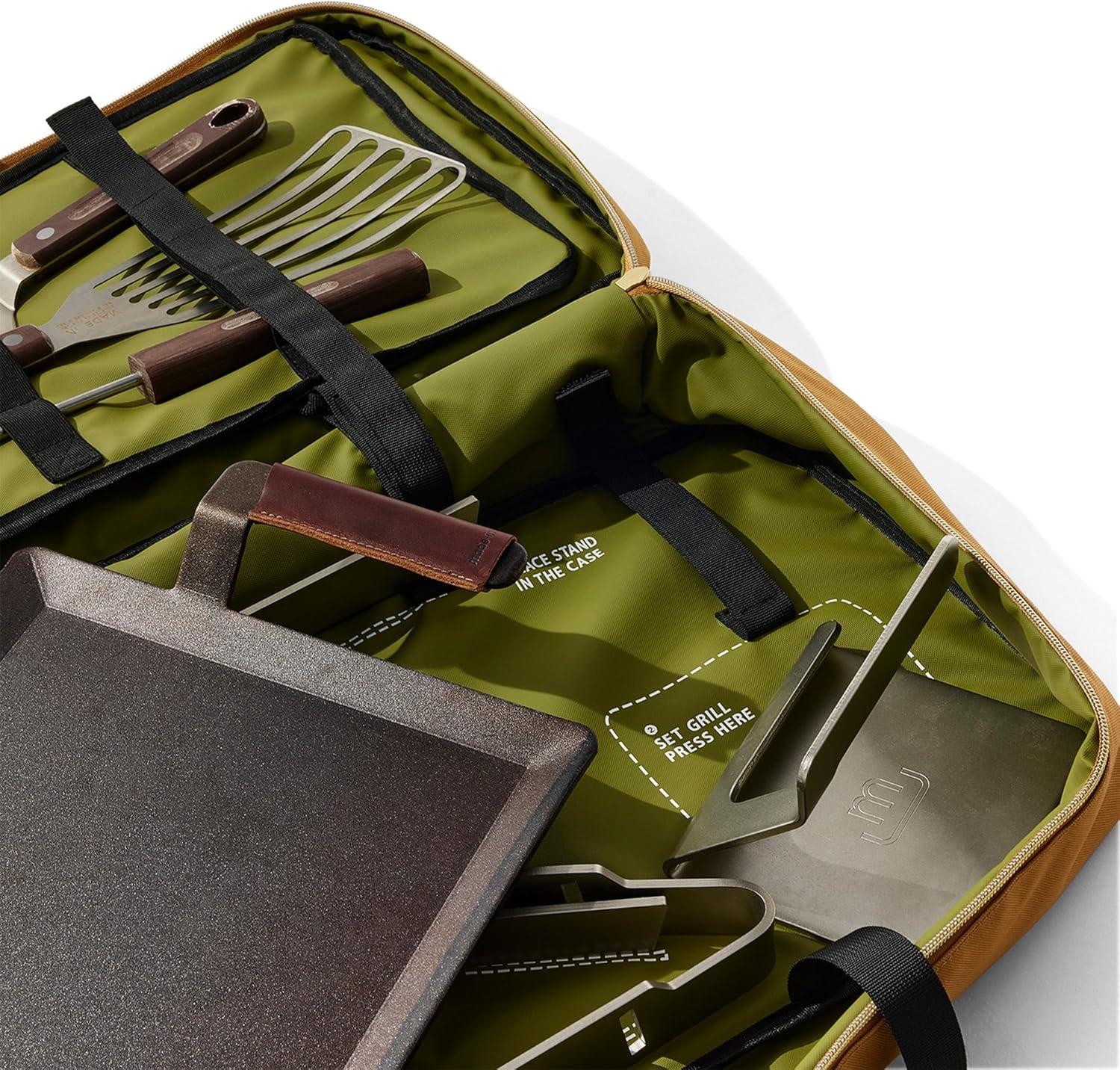 image:imageMade In Cookware Griddle Utility Bag Fits 2Burner Carbon Steel Griddle Removable StainProof Interior Luggage Grade Nylon Camel Exterior and Olive Interior