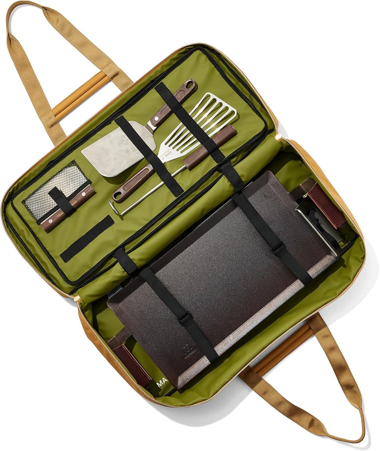 image:imageMade In Cookware Griddle Utility Bag Fits 2Burner Carbon Steel Griddle Removable StainProof Interior Luggage Grade Nylon Camel Exterior and Olive Interior