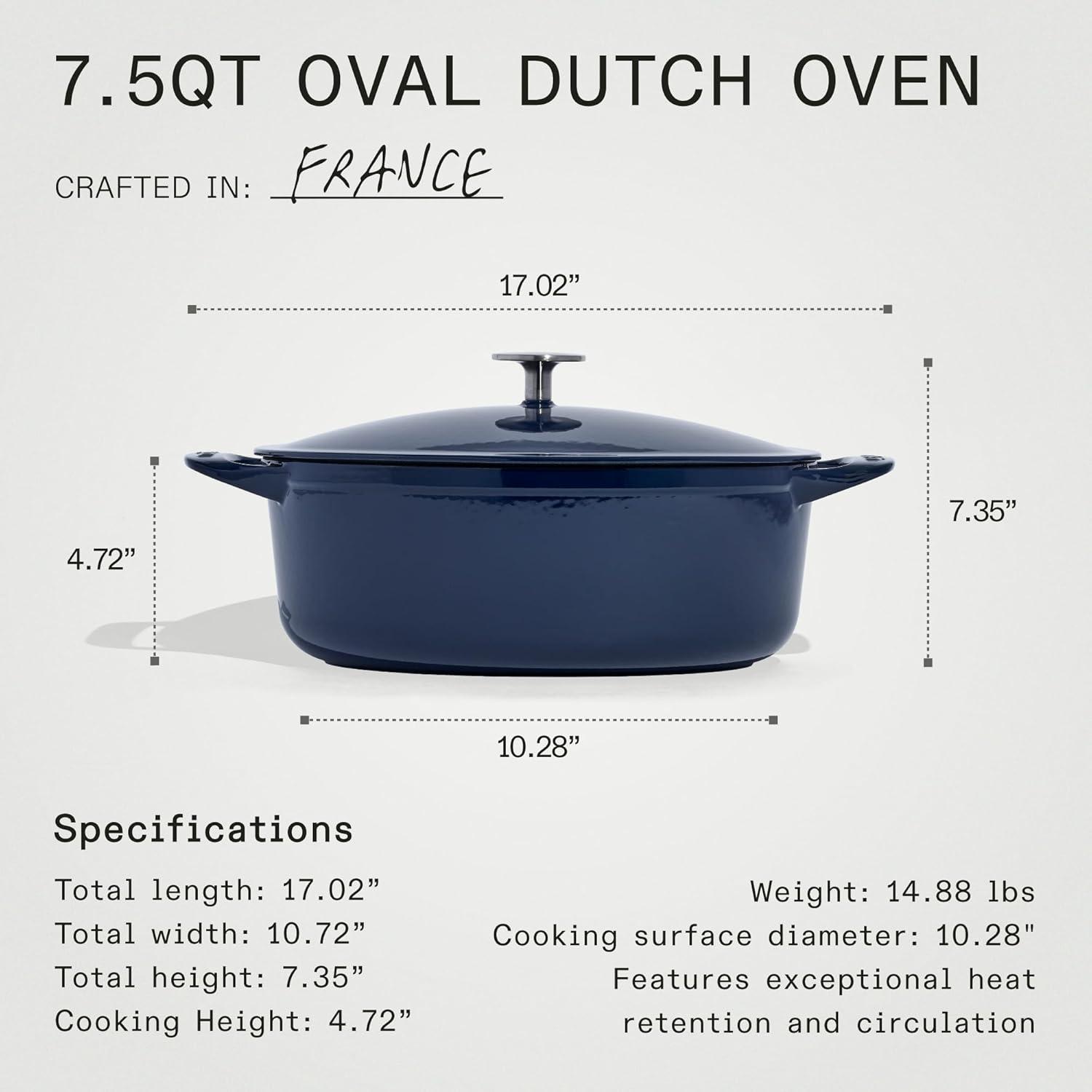 image:imageMade In Cookware Oval Dutch Oven 75 Quart Blue Enameled Cast Iron Exceptional Heat Retention amp Durability Professional Cookware Crafted In France Induction CompatibleBlue