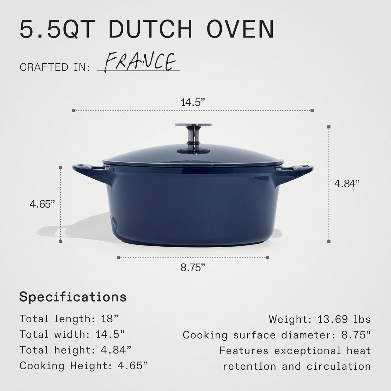 image:imageMade In Cookware Oval Dutch Oven 75 Quart Blue Enameled Cast Iron Exceptional Heat Retention amp Durability Professional Cookware Crafted In France Induction CompatibleBlue