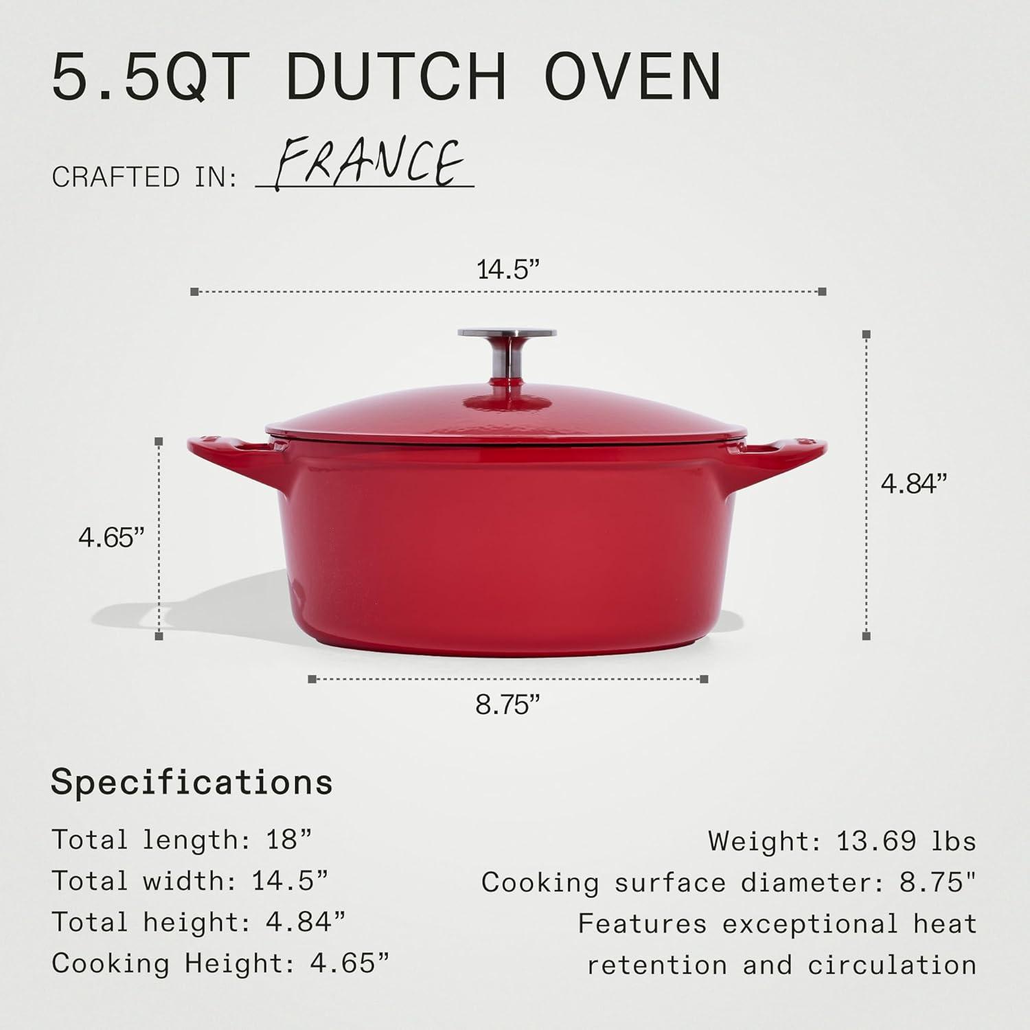 image:imageMade In Cookware Oval Dutch Oven 75 Quart Blue Enameled Cast Iron Exceptional Heat Retention amp Durability Professional Cookware Crafted In France Induction CompatibleRed