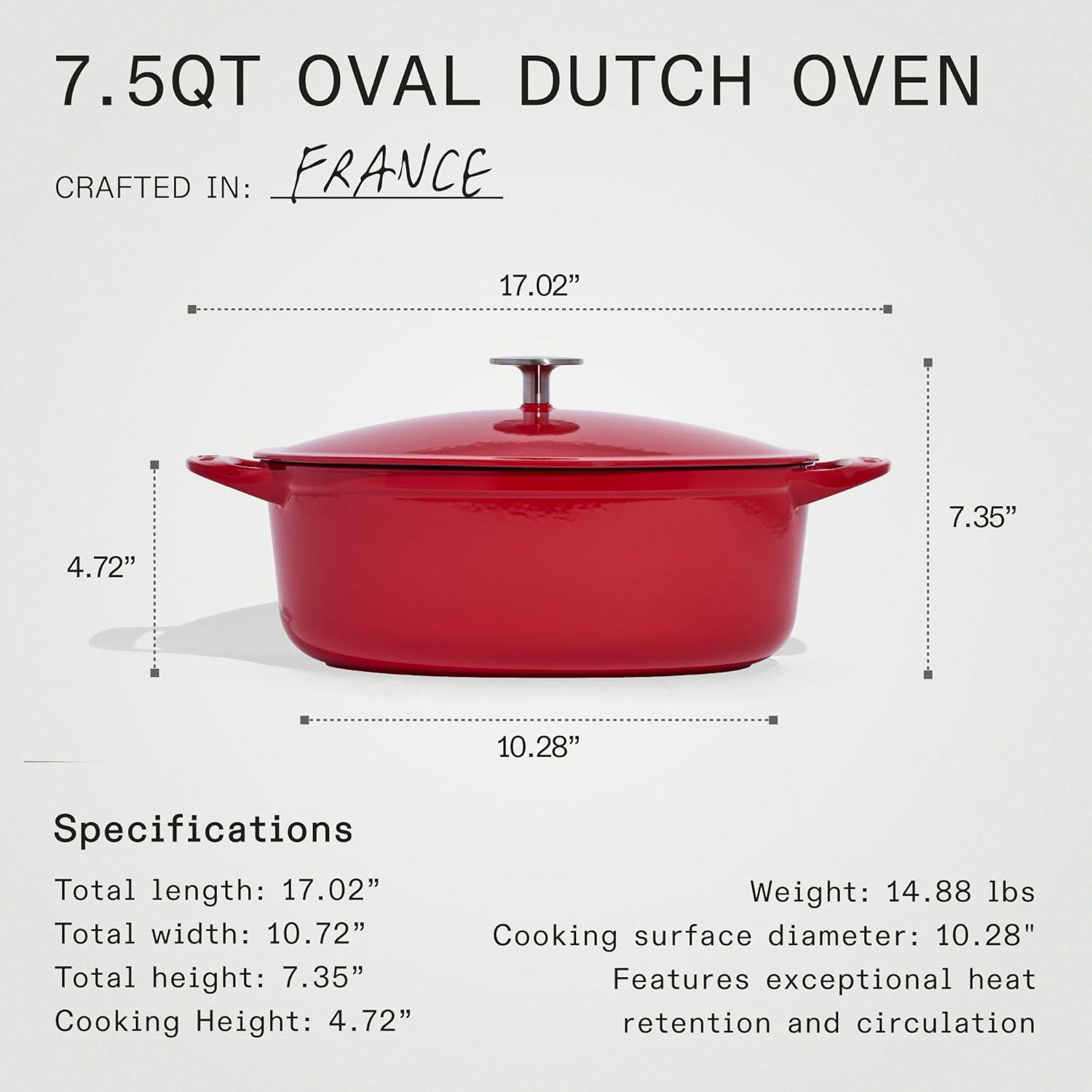 image:imageMade In Cookware Oval Dutch Oven 75 Quart Blue Enameled Cast Iron Exceptional Heat Retention amp Durability Professional Cookware Crafted In France Induction CompatibleRed