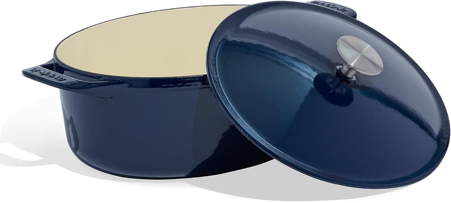 image:imageMade In Cookware Oval Dutch Oven 75 Quart Blue Enameled Cast Iron Exceptional Heat Retention amp Durability Professional Cookware Crafted In France Induction CompatibleBlue