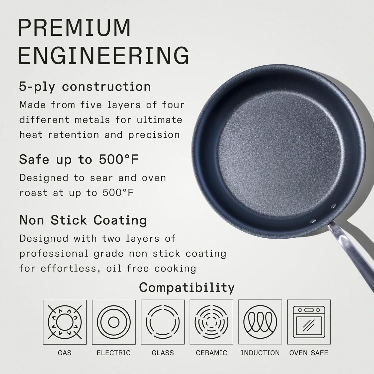 image:imageMade In Cookware ProCoat 12 Non Stick Frying Pan Graphite 5 Ply Stainless Clad Nonstick Professional Cookware Crafted in Italy Induction Compatible