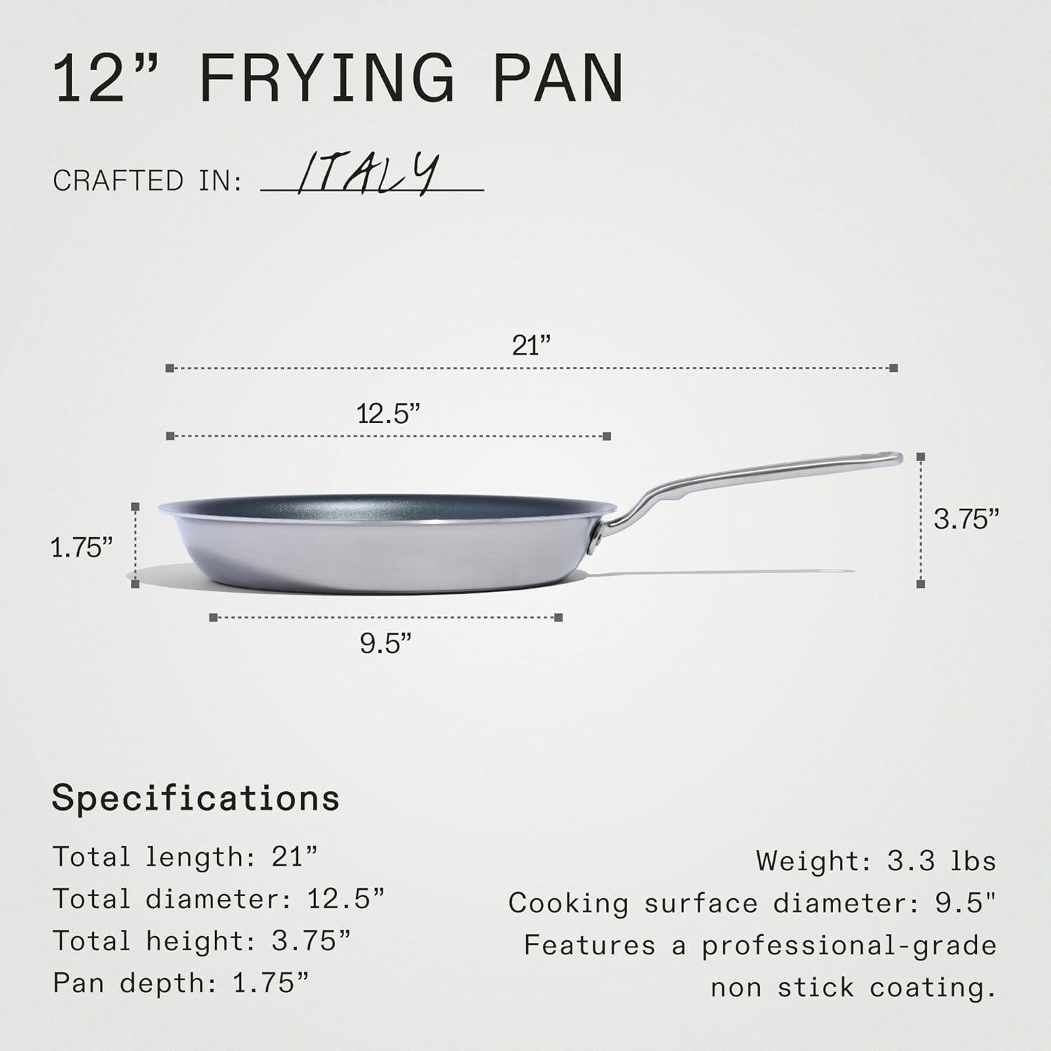 image:imageMade In Cookware ProCoat 12 Non Stick Frying Pan Graphite 5 Ply Stainless Clad Nonstick Professional Cookware Crafted in Italy Induction Compatible