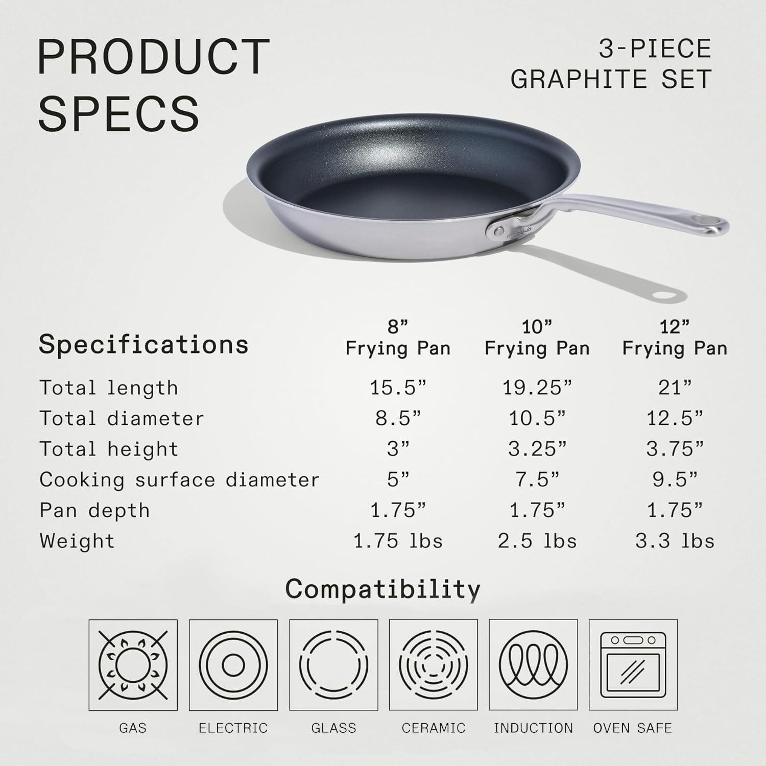 image:imageMade In Cookware ProCoat Non Stick 3 Piece Frying Pan Set Includes 81012 5 Ply Stainless Clad Professional Cookware Crafted in USA Induction Compatible Graphite