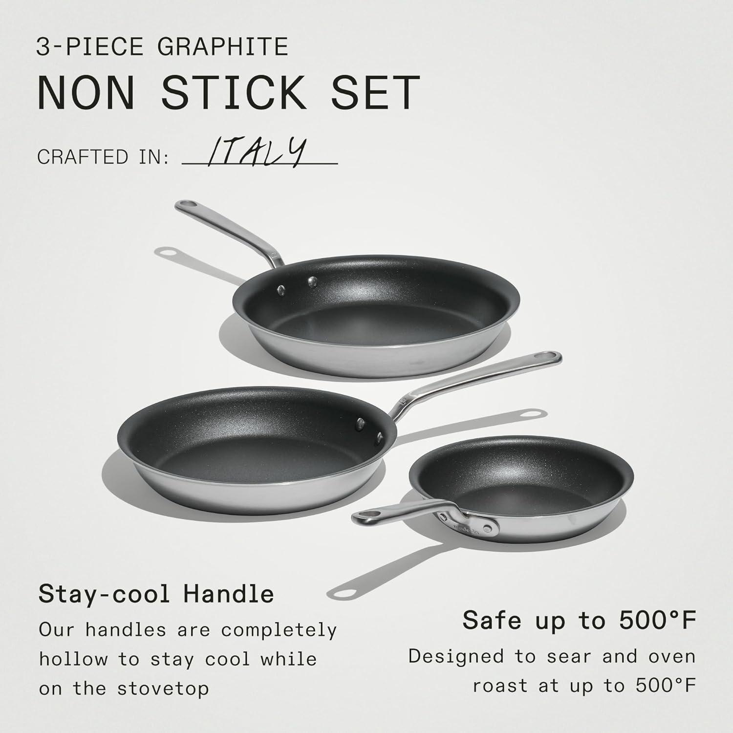 image:imageMade In Cookware ProCoat Non Stick 3 Piece Frying Pan Set Includes 81012 5 Ply Stainless Clad Professional Cookware Crafted in USA Induction Compatible Graphite