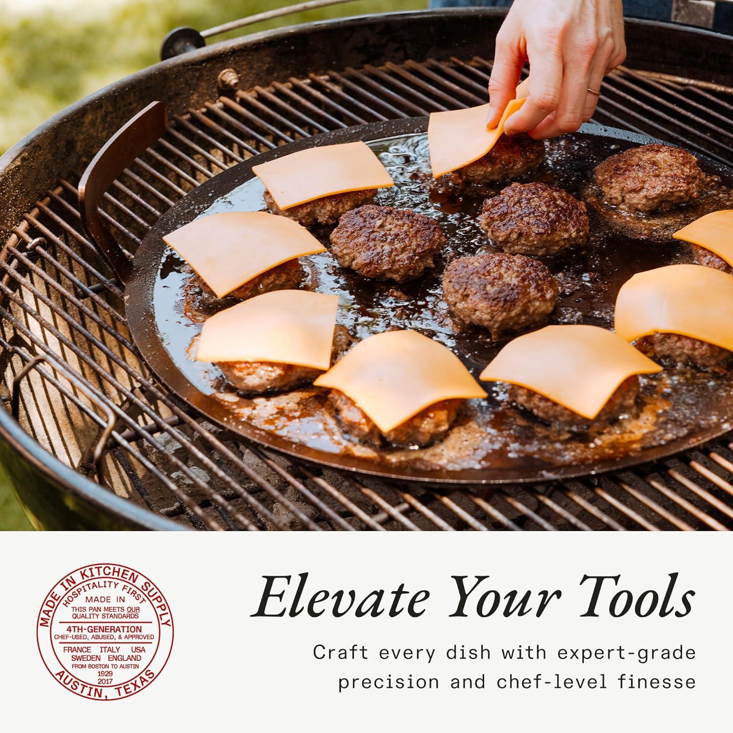 image:imageMade In Cookware Seasoned 17 Round Carbon Steel Griddle Grill Press Like Cast Iron but Better Professional Cookware Crafted in Sweden Induction Compatible