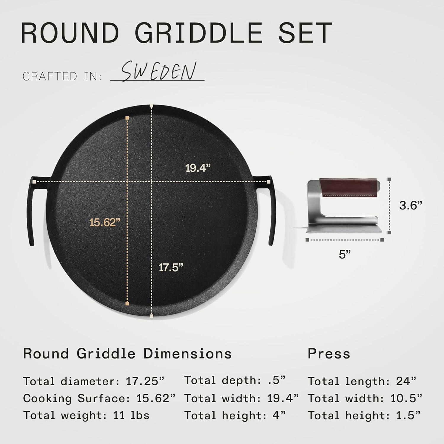 image:imageMade In Cookware Seasoned 17 Round Carbon Steel Griddle Grill Press Like Cast Iron but Better Professional Cookware Crafted in Sweden Induction Compatible