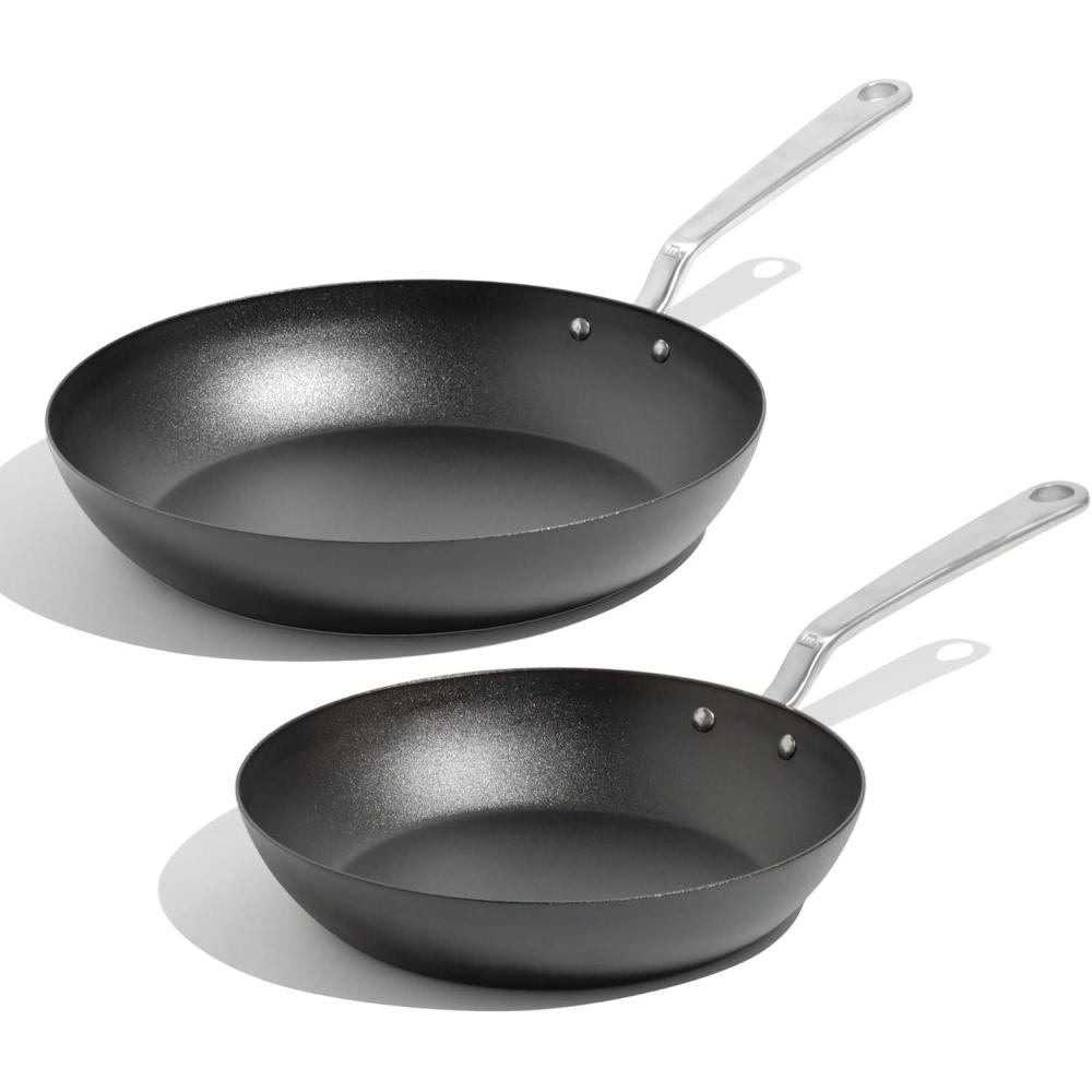 image:imageMade In Cookware 3 Piece Includes 81012 Seasoned Blue Carbon Steel Frying Pan Like Cast Iron but Better Professional Cookware Crafted in Sweden Induction Compatible2 Piece Set 10 12 Carbon Steel Pan