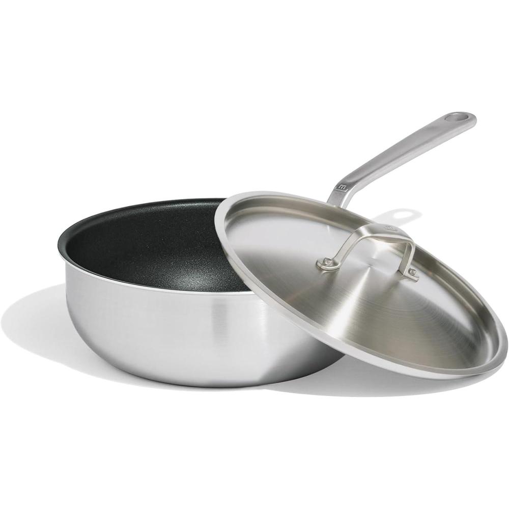 image:imageMade In Cookware 3 QT ProCoat Non Stick Saucier with Lid 5 Ply Stainless Clad Professional Cookware Crafted in Italy Induction Compatible Graphite