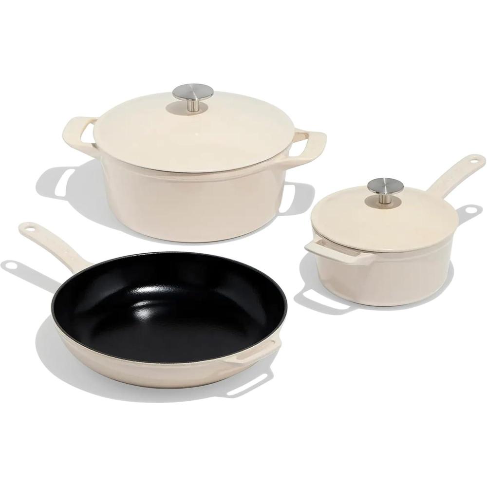image:imageMade In Cookware 5 Pc Enameled Cast Iron Set Blue Includes Dutch Oven wLid Skillet and Saucepan wLid Exceptional Heat Retention and Durability Professional Cookware Crafted In FranceLinen
