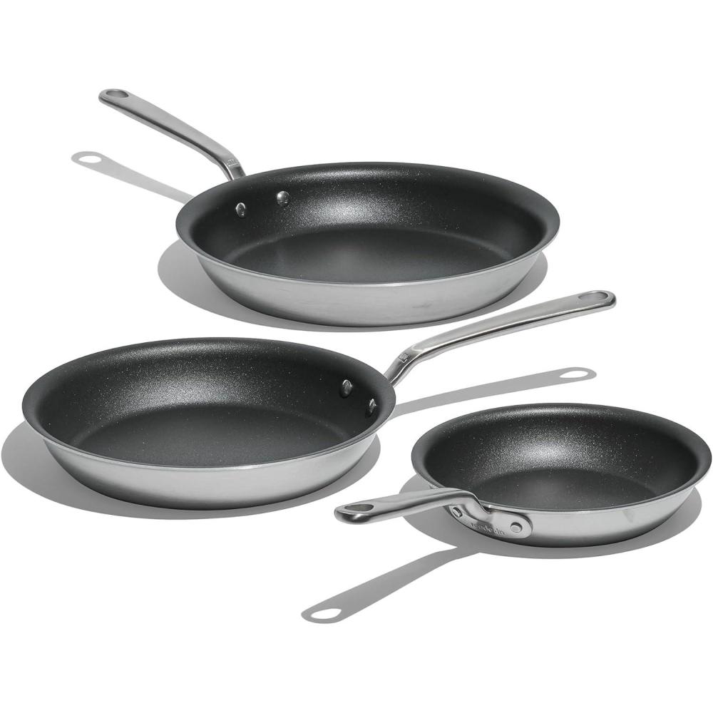 image:imageMade In Cookware ProCoat Non Stick 3 Piece Frying Pan Set Includes 81012 5 Ply Stainless Clad Professional Cookware Crafted in USA Induction Compatible Graphite