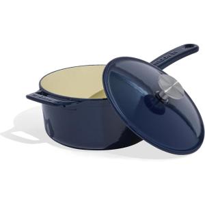 Made In Cookware – 2 Quart Enameled Cast Iron Saucepan with Lid – Harbour Blue – Hand-Enameled Cast Iron – Professional Cookware – Crafted in France – Induction Compatible(Harbour Blue)