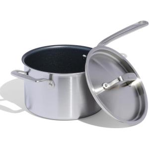 Made In Cookware – ProCoat 4 Quart Non Stick Sauce Pan With Lid – Graphite – 5 Ply Stainless Clad Nonstick Saucepan – Professional Cookware – Crafted in Italy – Induction Compatible