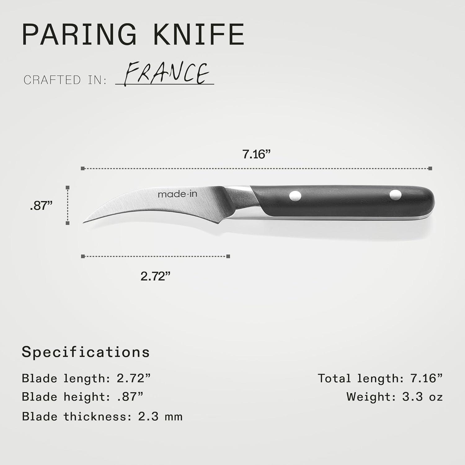 image:imageMade In Cookware 4 Birds Beak Paring Knife Crafted in France Full Tang With Truffle Black HandleTruffle Black