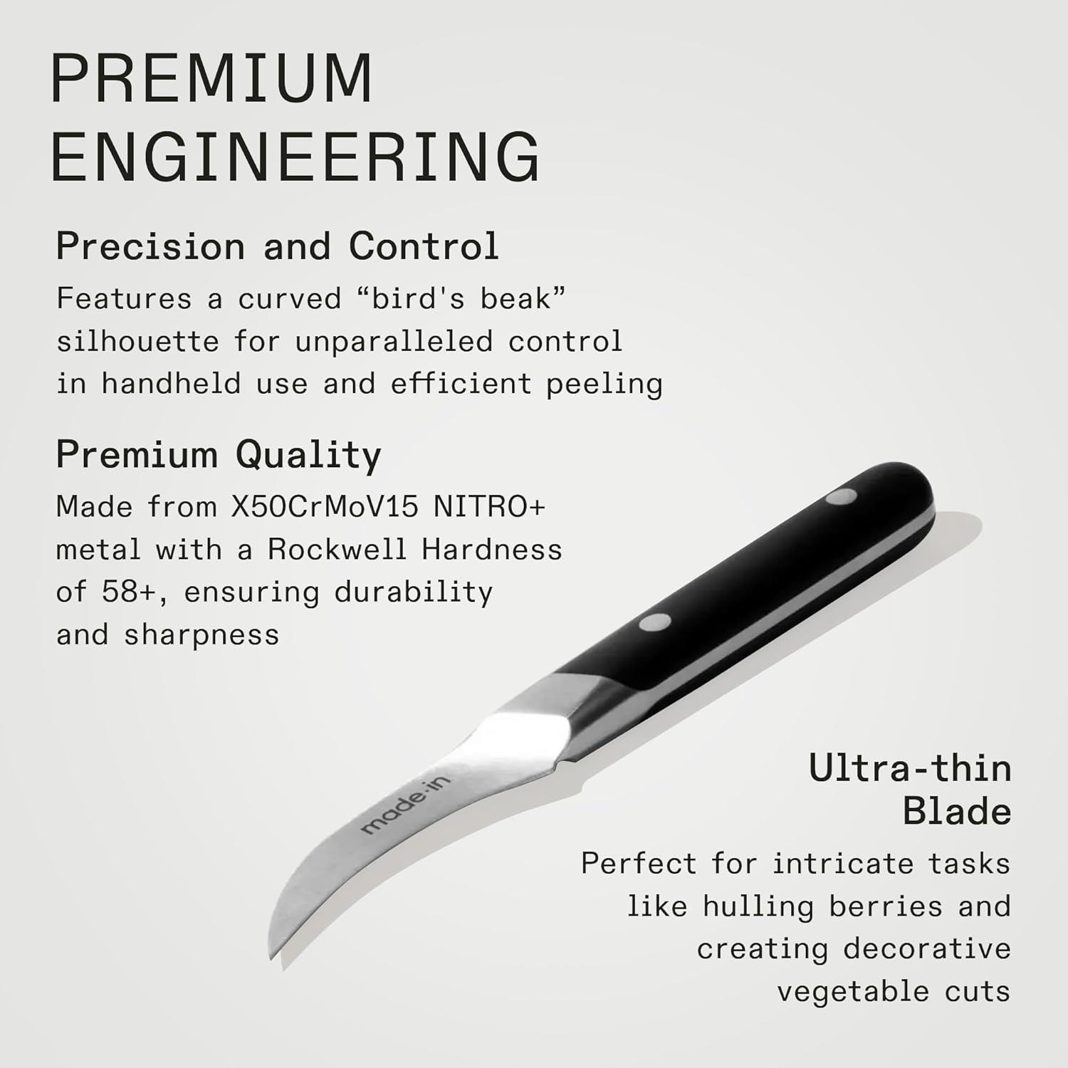 image:imageMade In Cookware 4 Birds Beak Paring Knife Crafted in France Full Tang With Truffle Black HandleTruffle Black