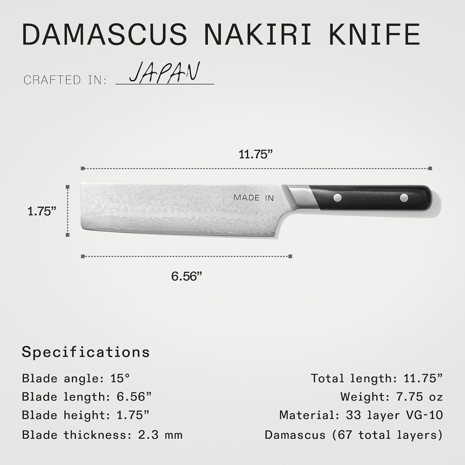 image:imageMade In Cookware 6 Japanese Damascus Steel Nakiri Knife 66 Layers of Damascus Steel with a VG10 Core Crafted in Japan Full Tang With Black POM Handle