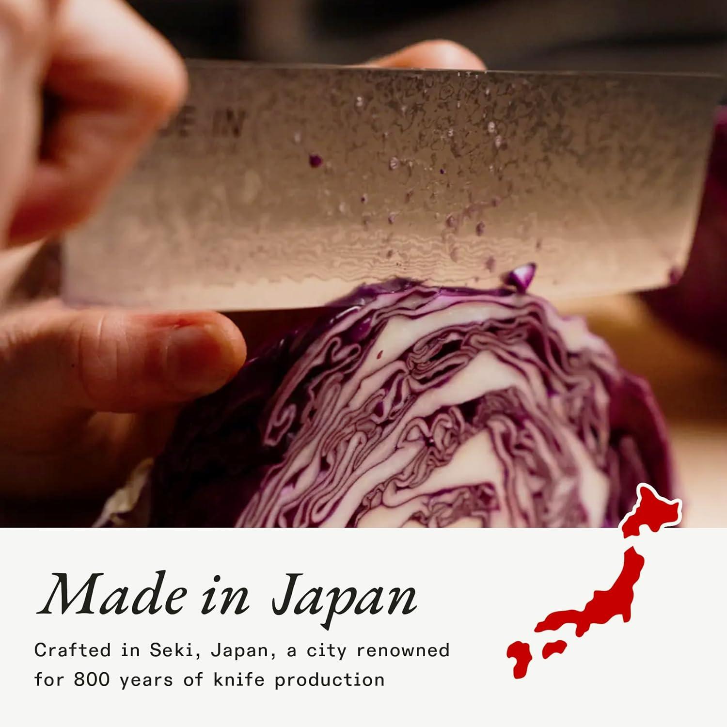 image:imageMade In Cookware 6 Japanese Damascus Steel Nakiri Knife 66 Layers of Damascus Steel with a VG10 Core Crafted in Japan Full Tang With Black POM Handle