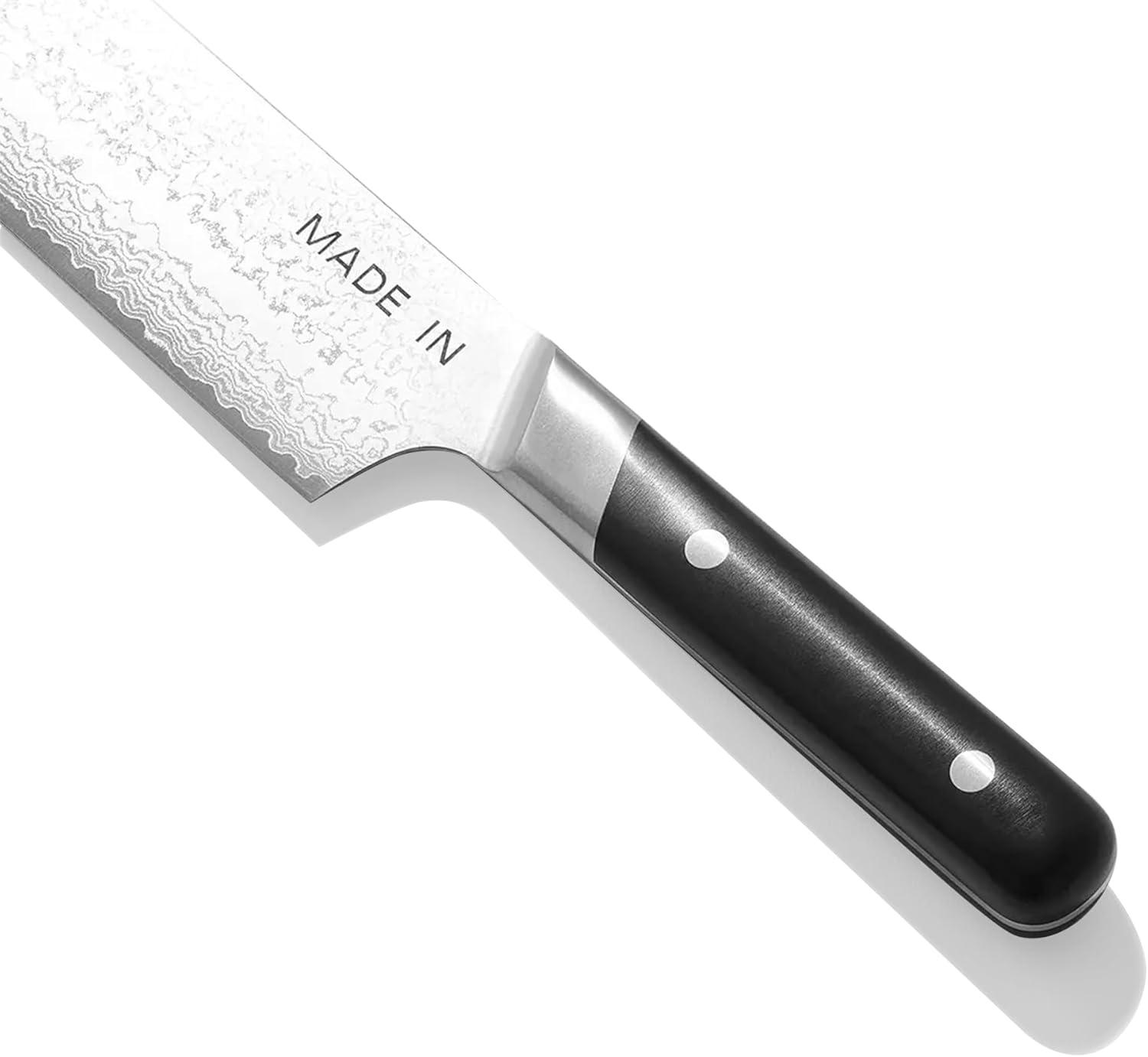 image:imageMade In Cookware 6 Japanese Damascus Steel Nakiri Knife 66 Layers of Damascus Steel with a VG10 Core Crafted in Japan Full Tang With Black POM Handle