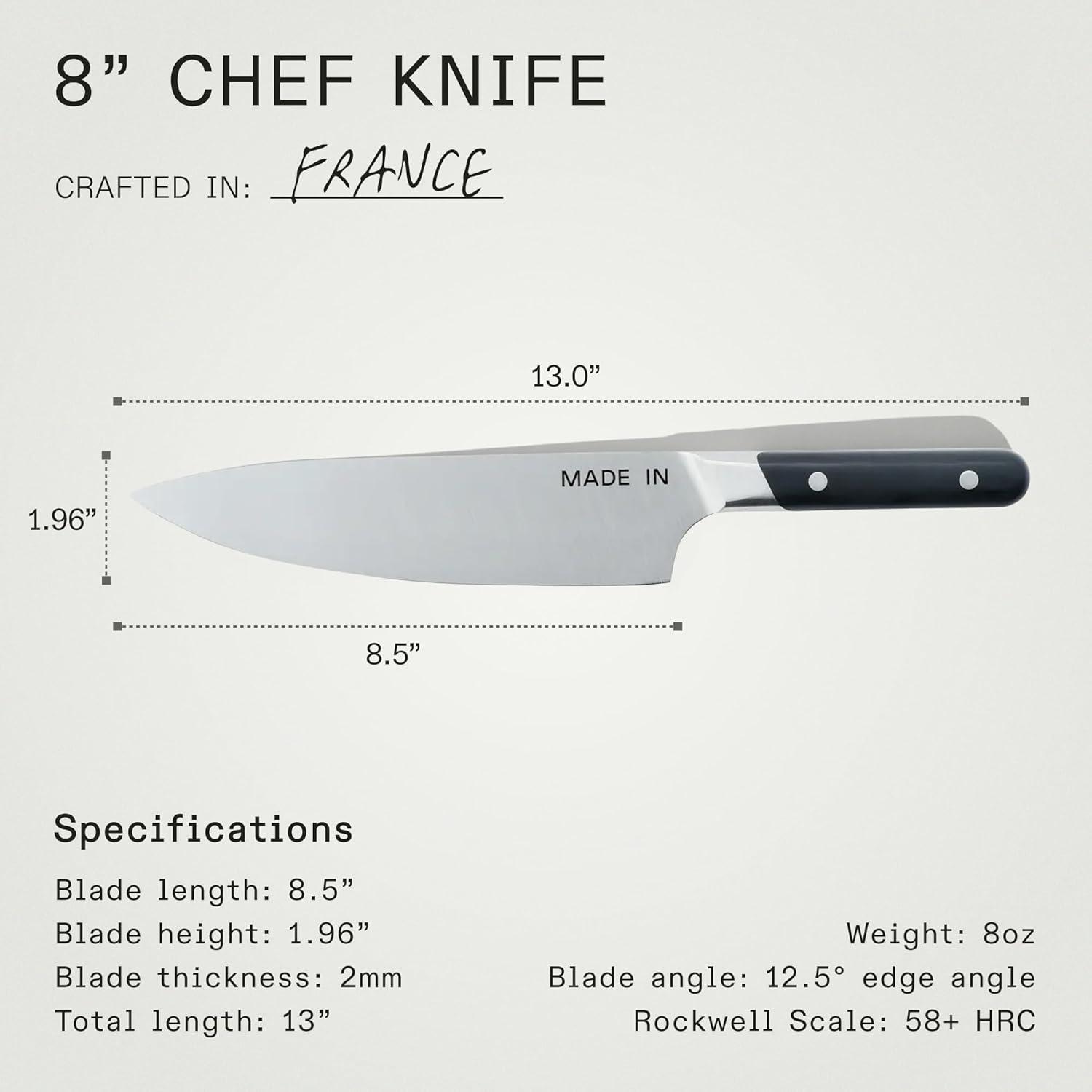 image:imageMade In Cookware 8 Chef Knife Crafted in France Full Tang With Truffle Black HandleBlack Handle
